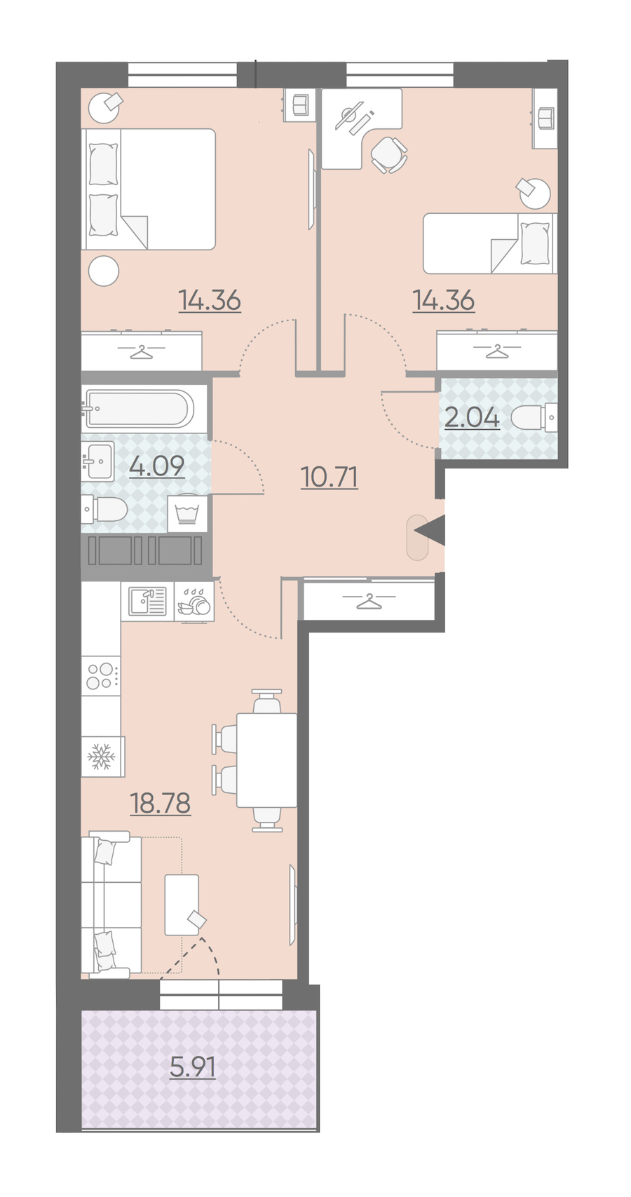 Двухкомнатная квартира в : площадь 67.3 м2 , этаж: 9 – купить в Санкт-Петербурге